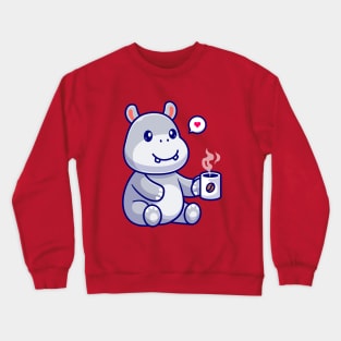 Cute Hippo Drinking Coffee Cartoon Crewneck Sweatshirt